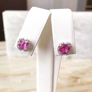 Pink Sapphire + CZ Sterling Silver Earrings